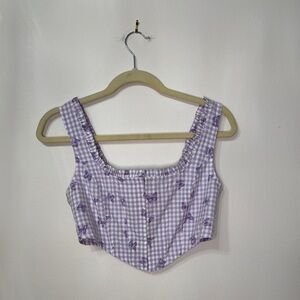 Elodie Purple Gingham and Butterfly Print Crop Top